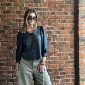 Pistola faux Leather Black Button Down Shirt